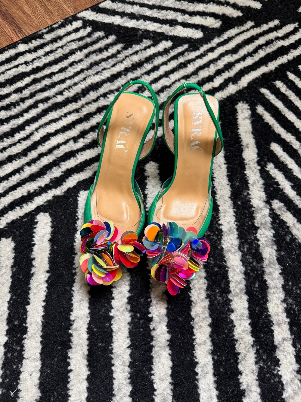Green Slingback Heels with Multicolor Sequin Accents